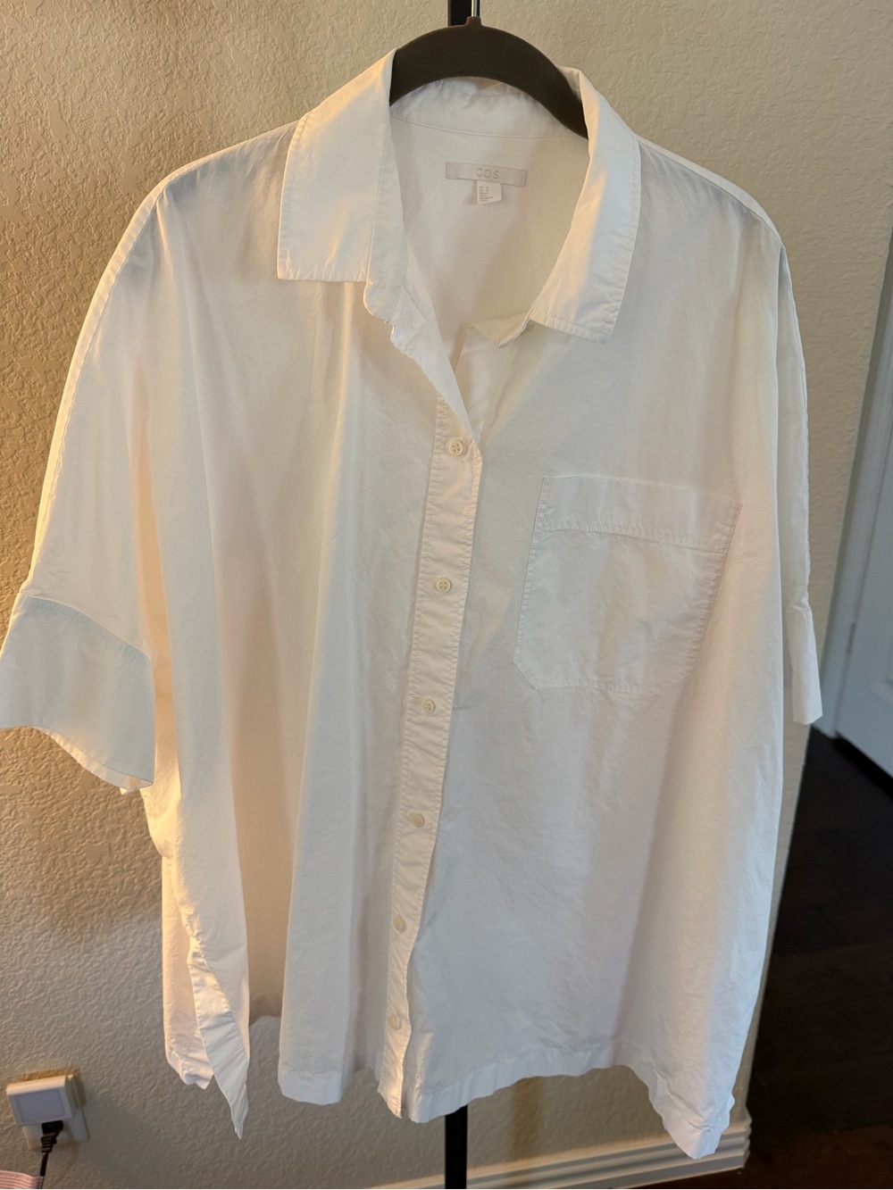 COS White Oversized Short-Sleeve Button-Down Shirt